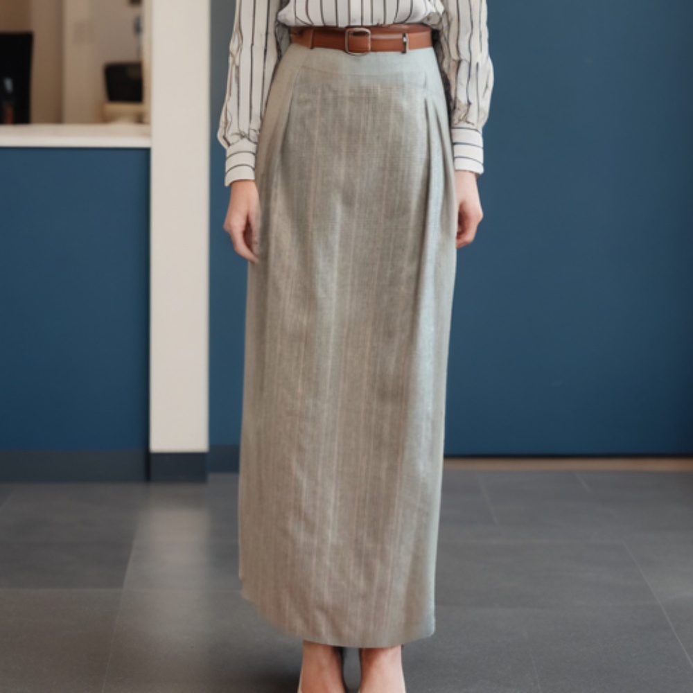 NWT 80s ALEXANGER JULIAN WOOL & SILK CREAM GRAY BLUE & BROWN PENCIL SKIRT SZ 12